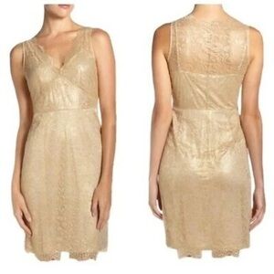 BCBG MAXAZRIA Gold Shimmer Lynette Lace Cocktail Dress - Size US 4